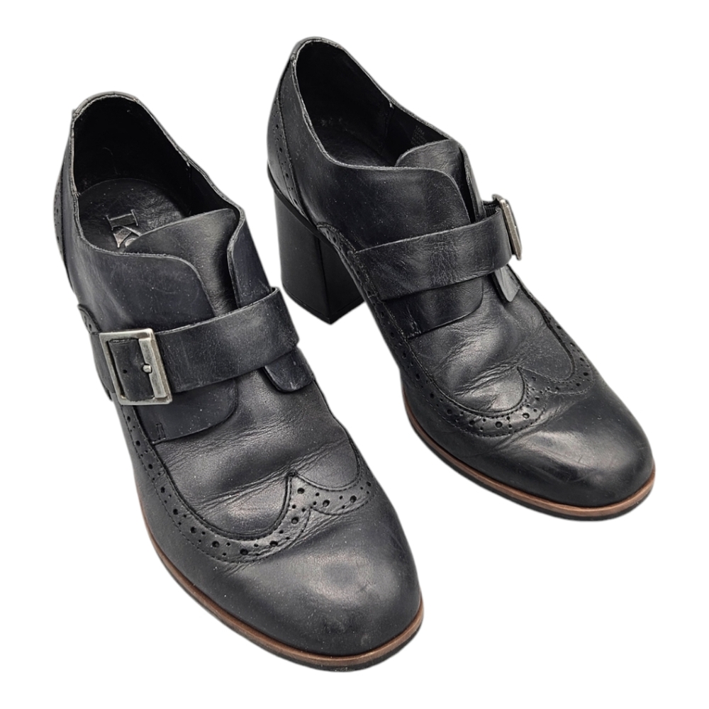 Korks Kork Ease Black Withrow Monk Wingtip Ankle Boots Wm Sz 10M Buckle Leather.
